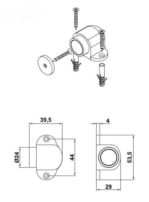 Uksetõkis 700, 44*40mm, nikeldatud, matt, magnetiline цена и информация | Ukse hinged, tarvikud | kaup24.ee