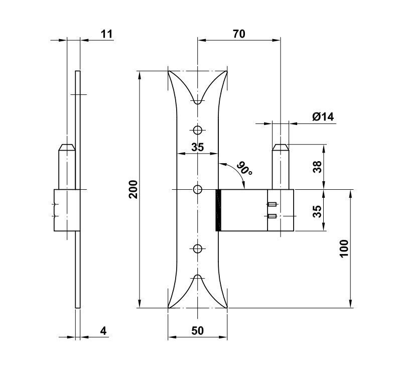 Hing värava 5000 14/200, 200*50mm, I-parem, must hind ja info | Ukse hinged, tarvikud | kaup24.ee