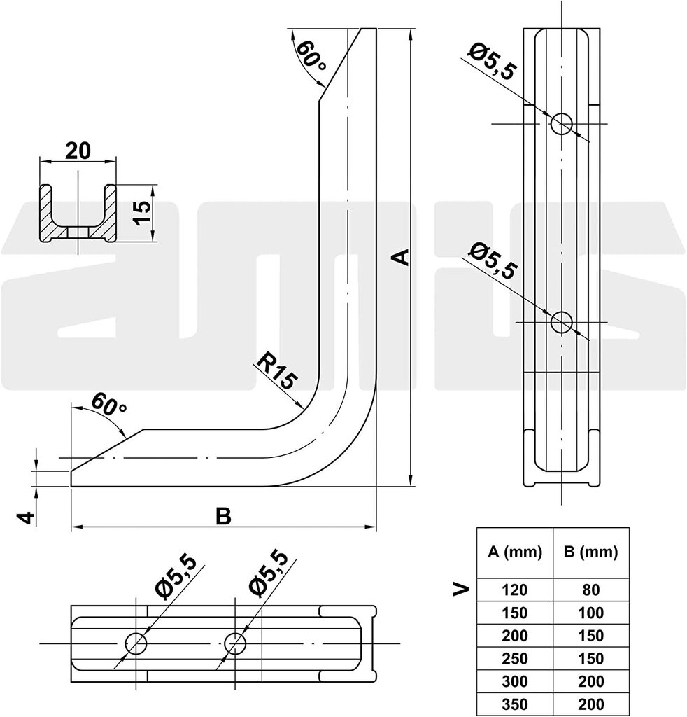 Konsool 4, 120*80mm, valge, kandevõime 100kg hind ja info | Muud mööblitarvikud | kaup24.ee