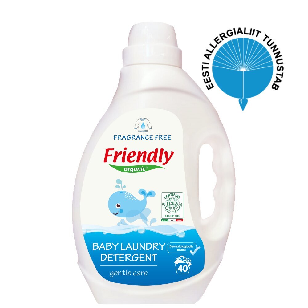 Friendly Organic biolagunev lõhnatu pesugeel allergikute, pere ja beebiriiete pesuks, 2000 ml hind ja info | Pesuvahendid | kaup24.ee