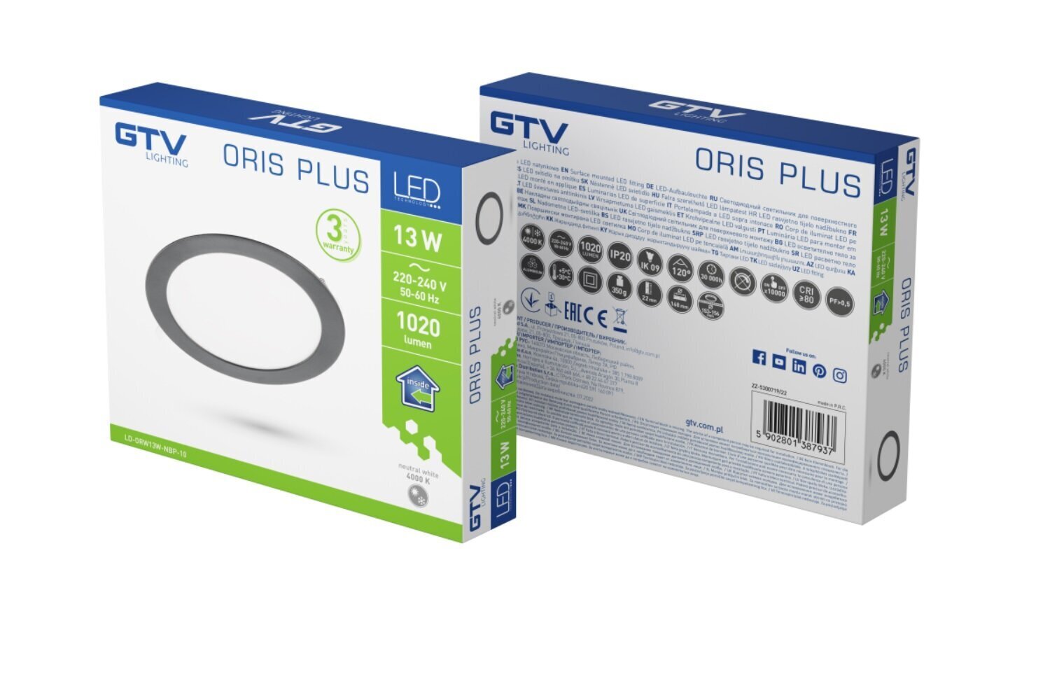 GTV Led lamp ORIS PLUS Ø168mm, LD-ORW13W-NBP-10, must hind ja info | Süvistatavad ja LED valgustid | kaup24.ee