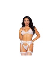 Кружевной бюстгальтер со стразами LEG AVENUE THREE PIECES SET BRA, GARTER BELT AND G-STRING L цена и информация | Сексуальное женское белье | kaup24.ee