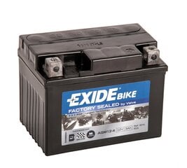 12V 3Ah AGM12-4 113x70x85-+ Exide hind ja info | Mootorrataste akud | kaup24.ee