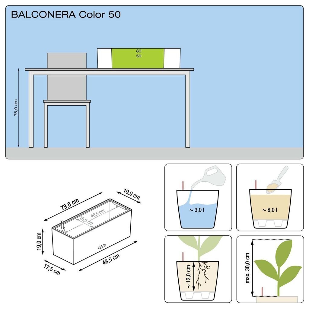 LECHUZA taimekast "Balconera Color 80 ALL-IN-ONE" valge hind ja info | Lillekastid | kaup24.ee