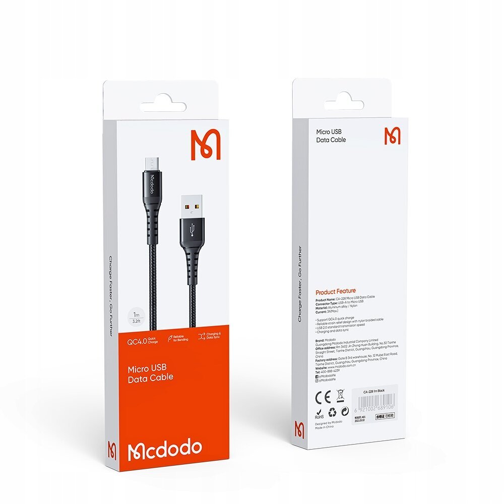 Micro USB kaabel Mcdodo, QC 4.0, 1m цена и информация | Mobiiltelefonide kaablid | kaup24.ee