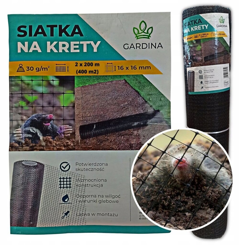 Mutivõrk Gardina kinnitustega, 30 g/m2, 2x200 m, must hind ja info | Närilised, mutid | kaup24.ee