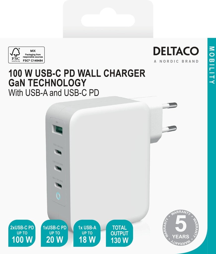 Deltac USBC-GAN04 hind ja info | Mobiiltelefonide laadijad | kaup24.ee