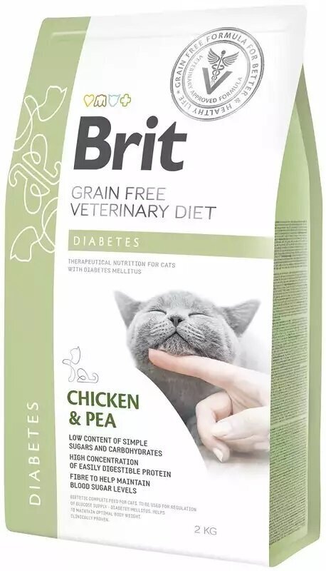 Brit GF Veterinary Diets täiskasvanud kassidele koos kana ja hernestega Diabetes, 2 kg hind ja info | Kuivtoit kassidele | kaup24.ee