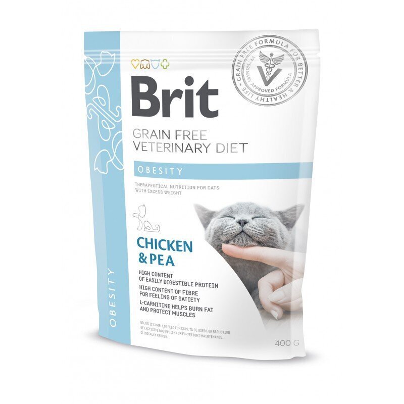 Brit GF Veterinary Diets täiskasvanud kassidele koos kana ja hernestega Obesity, 0.4 kg hind ja info | Kuivtoit kassidele | kaup24.ee