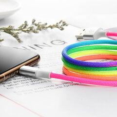 TakeMe Rainbow серии тканевый плетеный кабель Lightning на USB для подзаряда / передачи данных QC 3.0 1м цена и информация | Кабели для телефонов | kaup24.ee