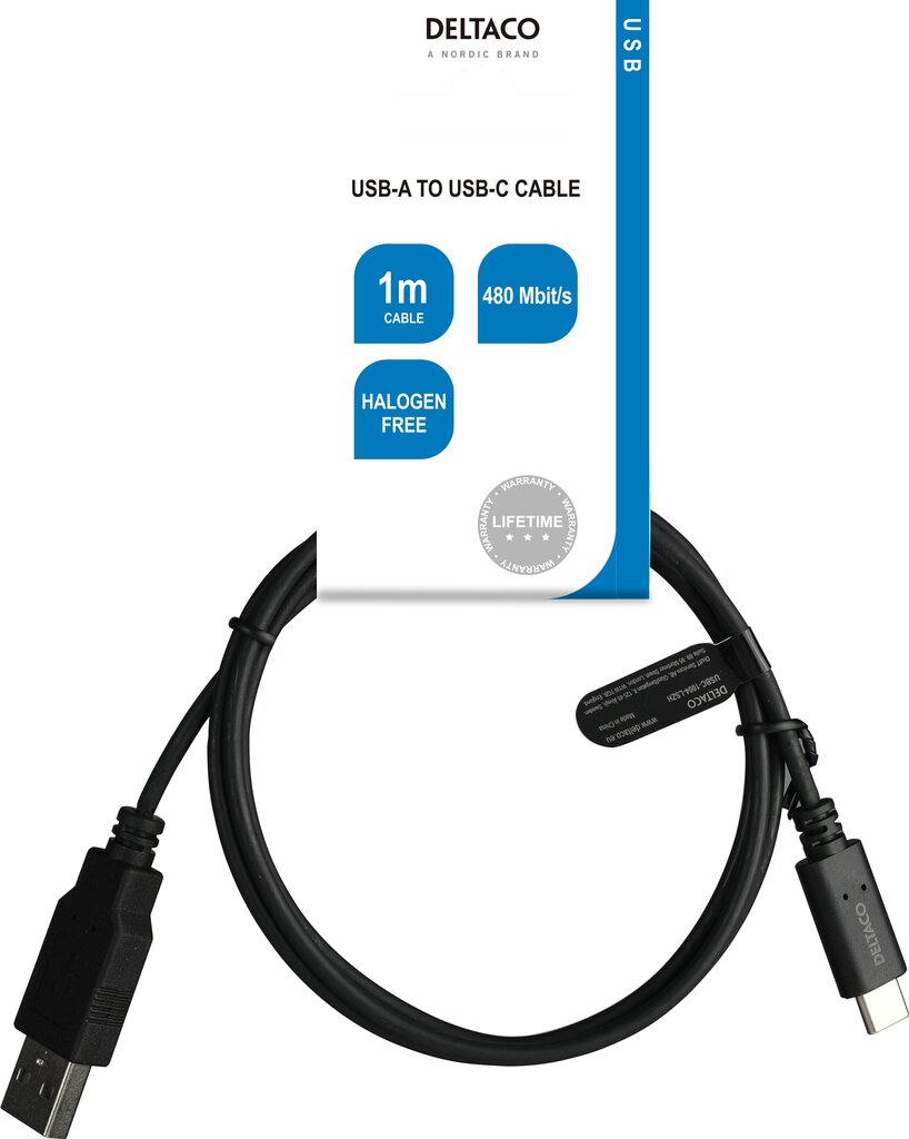 Deltaco USBC-1004-LSZHUSB, USB-A/USB-C, 1m hind ja info | Mobiiltelefonide kaablid | kaup24.ee