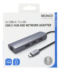 Встраиваемый концентратор Deltaco USBC-1294 USB-C, RJ45, 3xUSB-A 3.0 цена и информация | Адаптеры и USB-hub | kaup24.ee