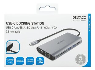 Jaotur Deltaco USBC-HDMI18 USB-C / HDMI / VGA / USB / RJ45 / SD hind ja info | USB jagajad, adapterid | kaup24.ee