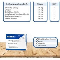 Toidulisand Virility Ex, 20 kapslit hind ja info | Vitamiinid, toidulisandid, preparaadid tervise heaoluks | kaup24.ee