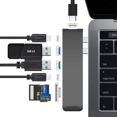 HomeSpot USB-jaotur MacBook Pro 2016/2017 jaoks, USB-C, HDMI, SD/Micro, USB-A, hall цена и информация | Адаптеры и USB-hub | kaup24.ee