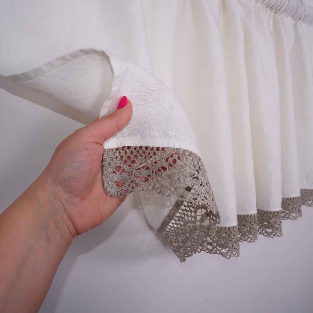 Looduslik linane kardin koos pitsiga Valance white, 140x110 cm hind ja info | Kardinad | kaup24.ee