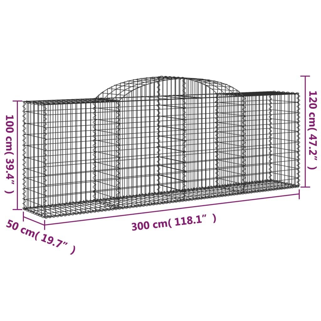 vidaXL kaarekujulised gabioonkorvid 17 tk, 300 x 50 x 100/120 cm, raud цена и информация | Aiad ja tarvikud | kaup24.ee