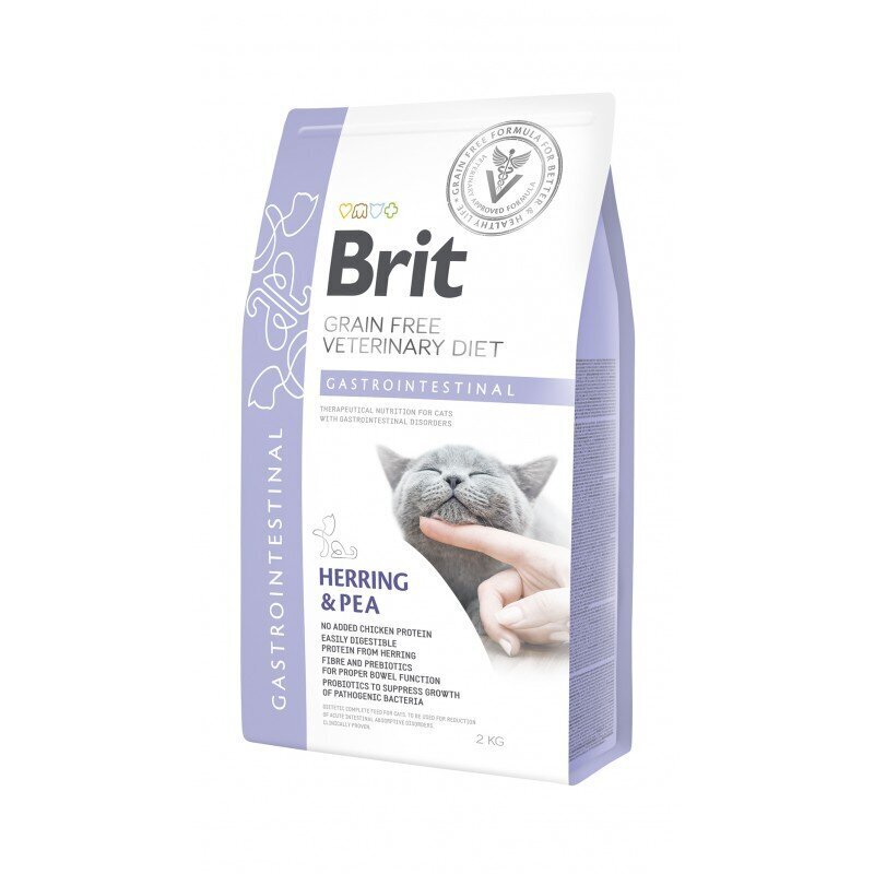 Brit GF Veterinary Diets täiskasvanud kassidele koos heeringa ja hernega Gastrointestinal, 2 kg hind ja info | Kuivtoit kassidele | kaup24.ee