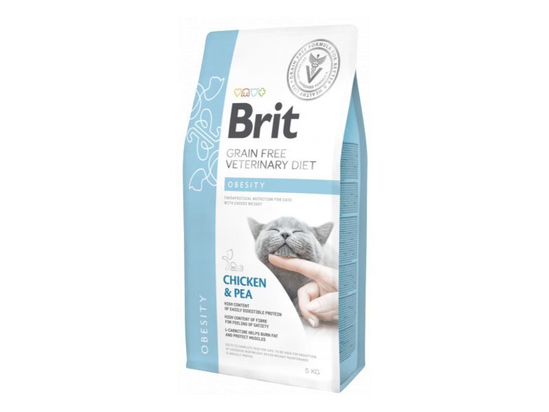 Brit GF Veterinary Diets täiskasvanud kassidele koos kana ja hernestega Obesity, 5 kg hind ja info | Kuivtoit kassidele | kaup24.ee