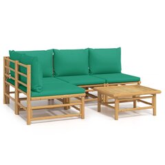 vidaXL 5-osaline aiamööbli komplekt roheliste patjadega, bambus цена и информация | Комплекты уличной мебели | kaup24.ee