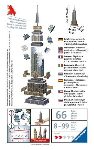 Ravensburgeri 3D pusle 11271 Mini Empire State Building 54 tükki 8 -aastaselt, multivologeeritud hind ja info | Pusled | kaup24.ee