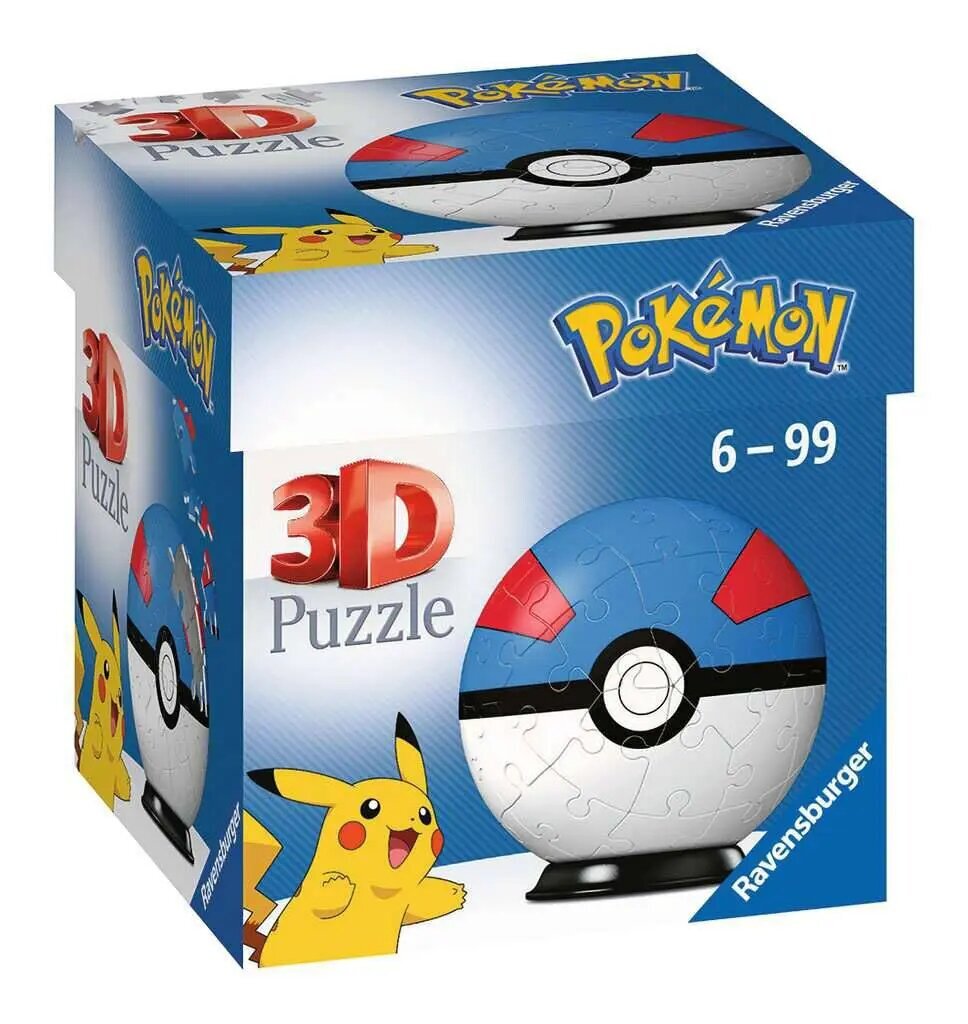 Ravensburger Pokemon Suurepärane pall - 3D Jigsaw Pulze Ball lastele, kes olid 6 -aastased - 54 tükki - pole vajalik liim hind ja info | Pusled | kaup24.ee