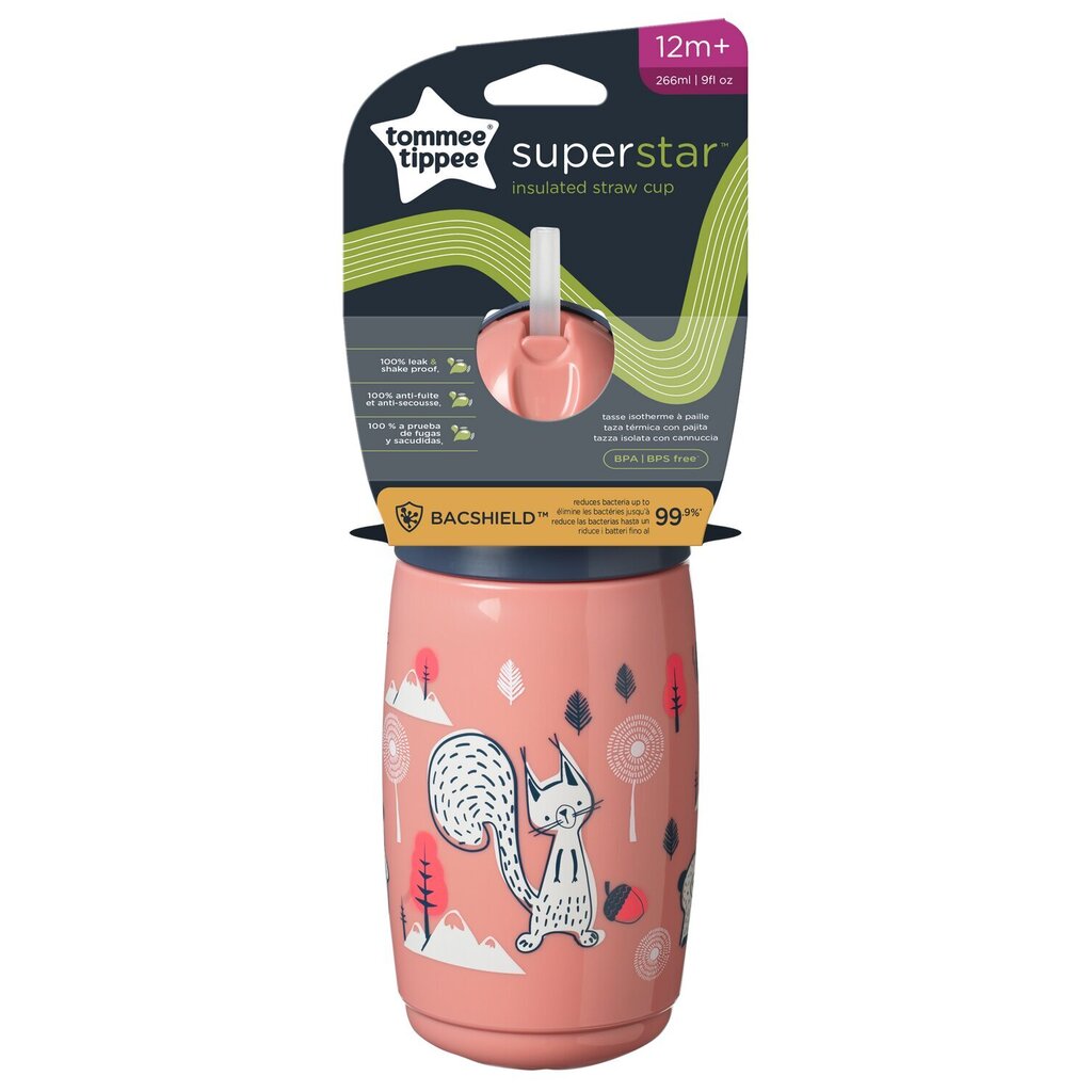 Joogipudel Tommee Tippee Insulated Straw roosa, 12+ kuud, 266 ml hind ja info | Lutipudelid ja aksessuaarid | kaup24.ee