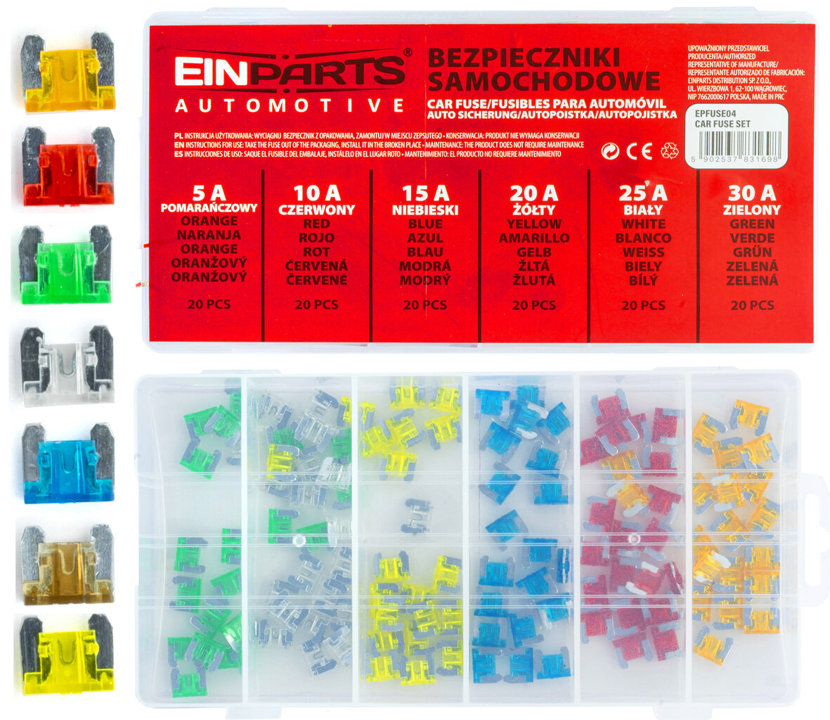 Autokaitsmete komplekt micro EinParts 5A-30A - 120 tk hind ja info | Lisaseadmed | kaup24.ee