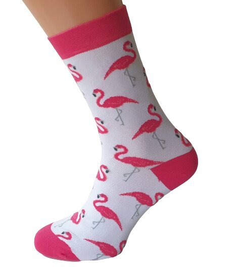 Naiste sokid, puuvillased, disainiga "Flamingo" (valge) цена и информация | Naiste sokid | kaup24.ee