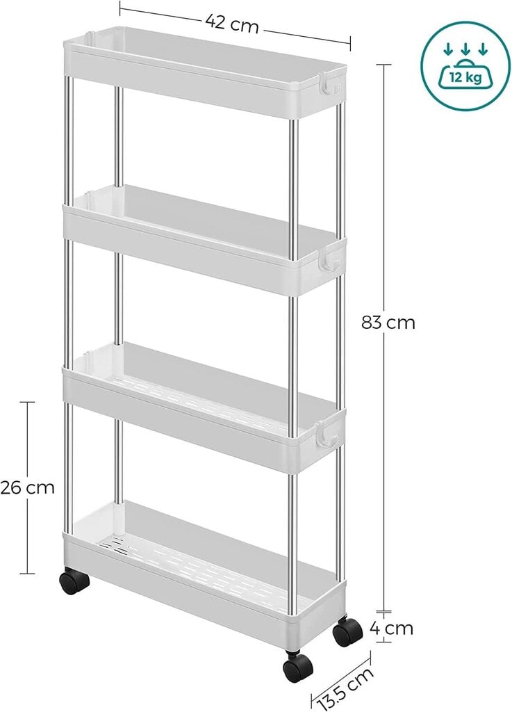 Köögi- ja vannitoakäru Songmics, 40 x 13,5 x 86 cm, valge hind ja info | Köögi- ja söögilauad | kaup24.ee