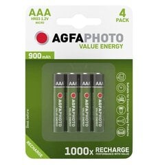 Laetavad patareid AgfaPhoto AAA 900mAh, 4 tk цена и информация | Батарейки | kaup24.ee