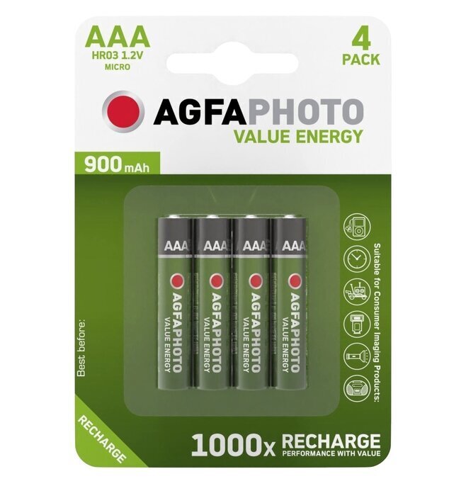 Laetavad patareid AgfaPhoto AAA 900mAh, 4 tk цена и информация | Patareid | kaup24.ee