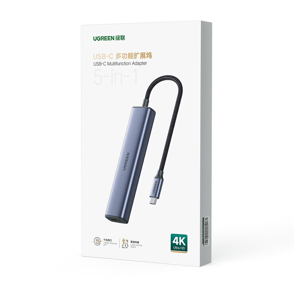 Adapter Ugreen HUB 5in1 CM475 USB C - 3x USB 3.0 / HDMI / RJ45 hind ja info | USB jagajad, adapterid | kaup24.ee