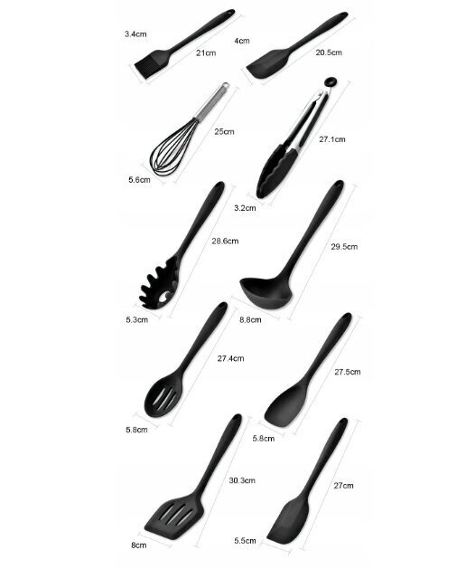 Köögitööriistade komplekt, 10 tk, must hind ja info | Köögitarbed | kaup24.ee