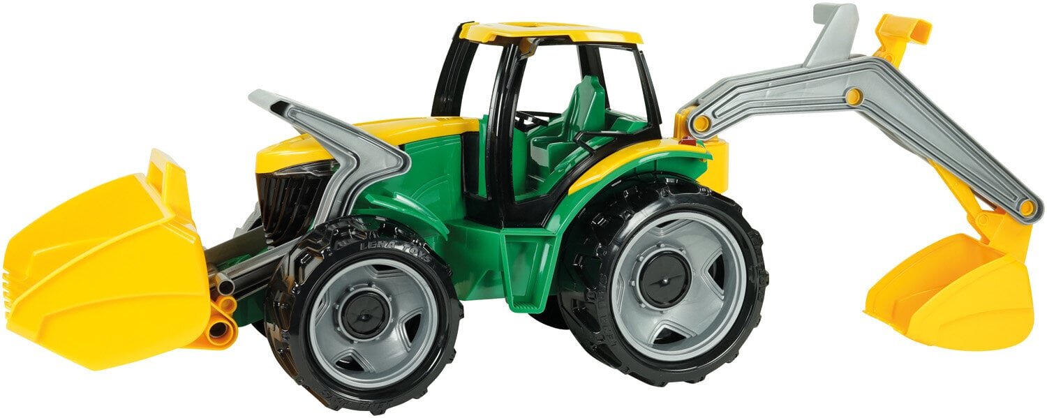 Võimas traktor-ekskavaator „Lena“, roheline, 65 cm hind ja info | Poiste mänguasjad | kaup24.ee