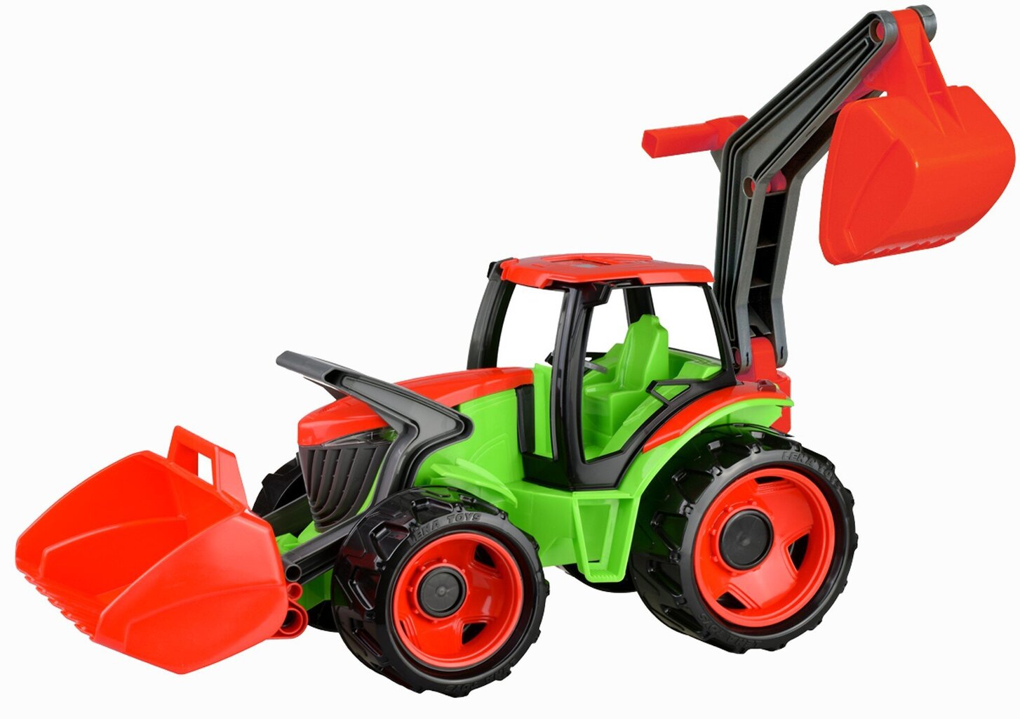 Traktor-ekskavaator Lena, (roheline/punane), 65 cm hind ja info | Poiste mänguasjad | kaup24.ee