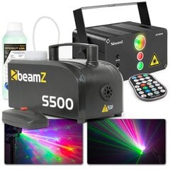 Набор для вечеринки BeamZ Athena Laser с дым-машиной 500 Вт и жидкостью 1 л цена и информация | Гудки для вечеринки Clown Face (4шт.) | kaup24.ee