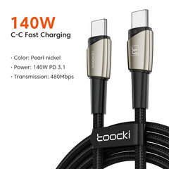 Kaabel Toocki USB C -> USB C PD 140W 5A 1,0 m, kiirlaadimise andmekaabel hind ja info | Mobiiltelefonide kaablid | kaup24.ee