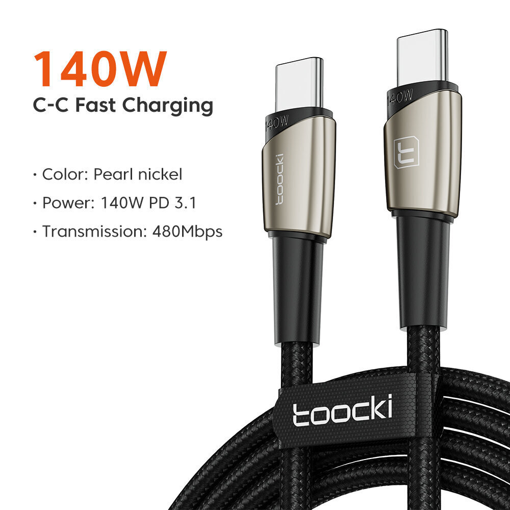 Kaabel Toocki USB C -> USB C PD 140W 5A 1,0 m, kiirlaadimise andmekaabel цена и информация | Mobiiltelefonide kaablid | kaup24.ee