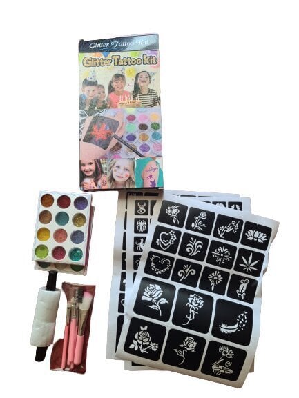 Ajutiste tätoveeringute komplekt Glitter Tattoo Kit, 121 tk hind ja info | Meigipintslid, -käsnad | kaup24.ee