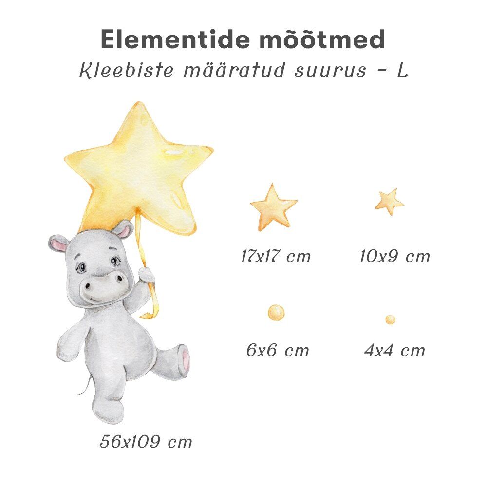 Laste interjööri kleebis Hippo Cub with Stars цена и информация | Seinakleebised | kaup24.ee