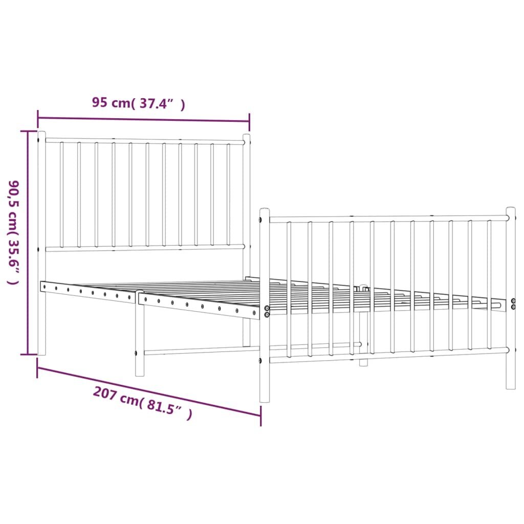 vidaXL metallist voodiraam peatsi ja jalutsiga, valge, 90 x 200 cm hind ja info | Voodid | kaup24.ee