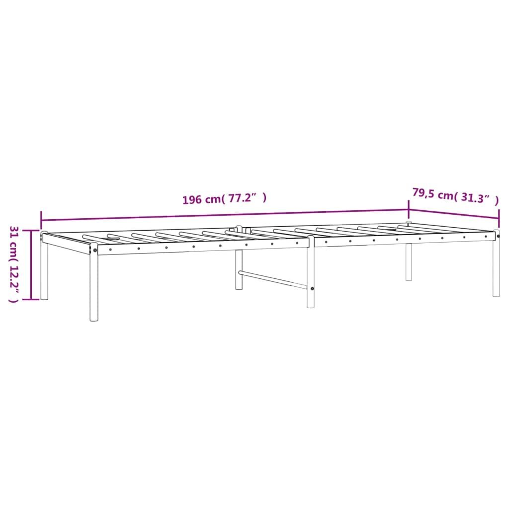 vidaXL metallist voodiraam, valge, 75x190 cm hind ja info | Voodid | kaup24.ee