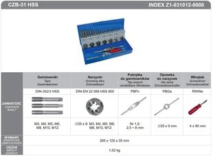 Keermestajate komplekt 31 tk. M3-M12 CZB-31 HSS цена и информация | Механические инструменты | kaup24.ee