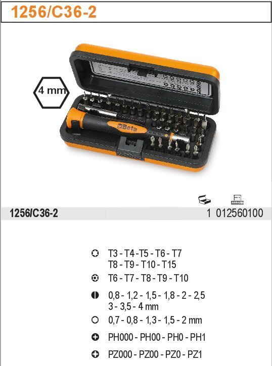 Täppiskruvikeerajate komplekt Beta 1256/C36-2. 36 tk. hind ja info | Käsitööriistad | kaup24.ee