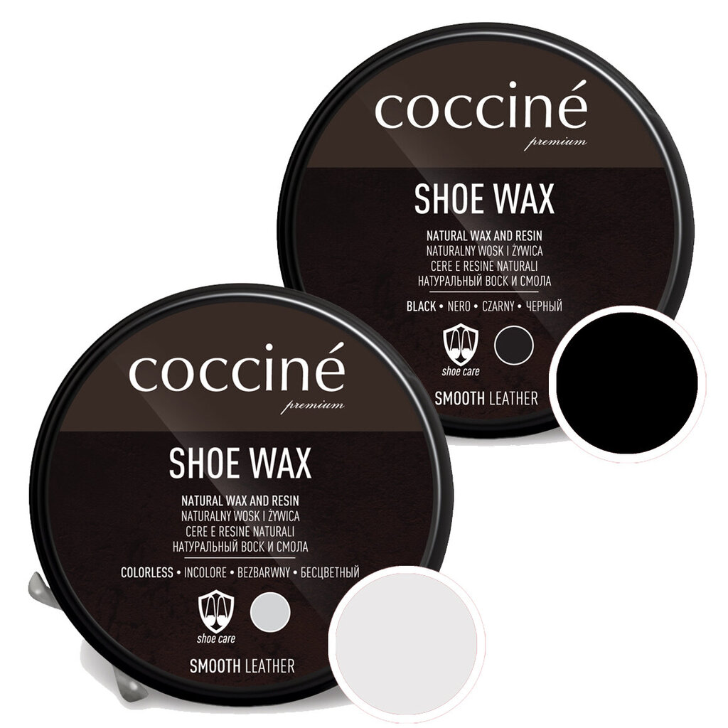 Veekindel kreemvaha siledale nahale (must + värvitu) - Coccine Shoe Wax цена и информация | Rõivaste ja jalatsite hooldus | kaup24.ee