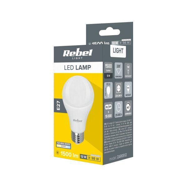 Lamp/LED pirn Rebel A60 12W, E27, 4000K, 230V цена и информация | Lambipirnid, lambid | kaup24.ee