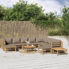 vidaXL 12-osaline aiamööblikomplekt pruunikashallide patjadega, bambus hind ja info | Aiamööbli komplektid | kaup24.ee