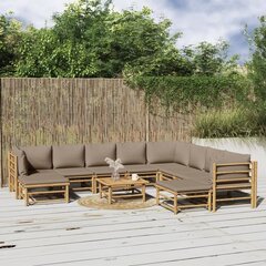 vidaXL 11-osaline aiamööblikomplekt pruunikashallide patjadega, bambus hind ja info | Aiamööbli komplektid | kaup24.ee