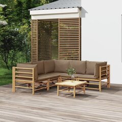 vidaXL 6-osaline aiamööbli komplekt pruunikashallide patjadega, bambus hind ja info | Aiamööbli komplektid | kaup24.ee